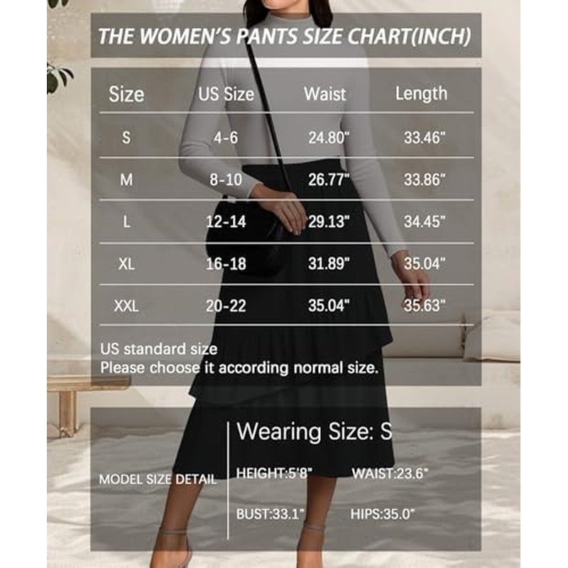 Midi Skirts for Women Flowy Boho High-Waist A-Line Black - packaging