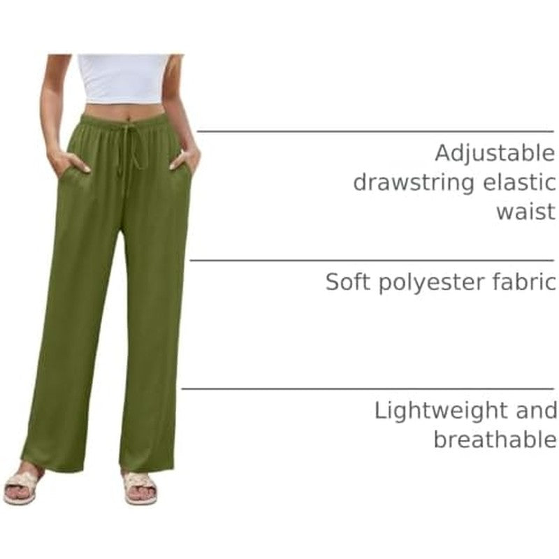 Women's Summer Wide Leg Pants High Waisted Lightwe Army Green - packaging