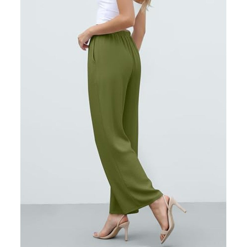 Women's Summer Wide Leg Pants High Waisted Lightwe Army Green - in use