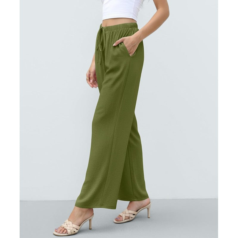 Women's Summer Wide Leg Pants High Waisted Lightwe Army Green - fabric and fit