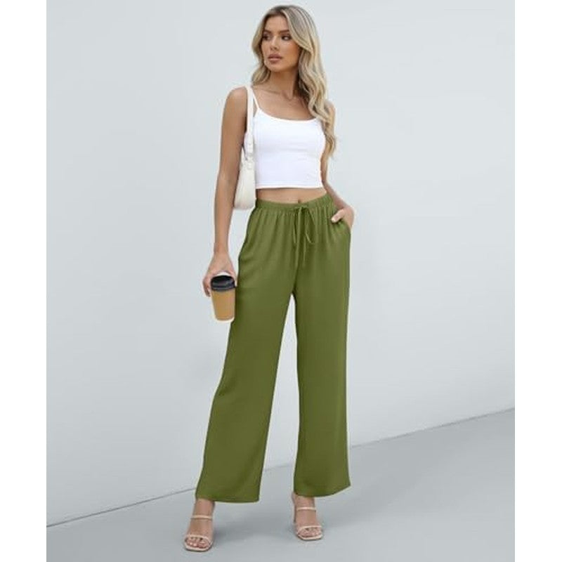 Women's Summer Wide Leg Pants High Waisted Lightwe Army Green - color detail
