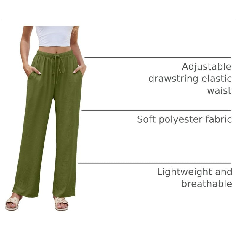 Women's Summer Wide Leg Pants High Waisted Lightwe Army Green - lifestyle look