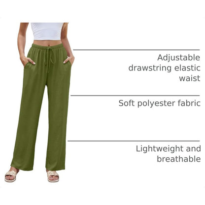 Women's Summer Wide Leg Pants High Waisted Lightwe Army Green - lifestyle look