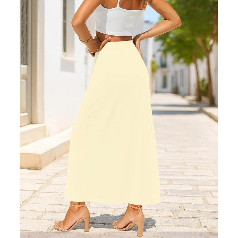 Women's Flowy Maxi Skirts Elastic High Waisted Cas Beige Yellow - fabric and fit