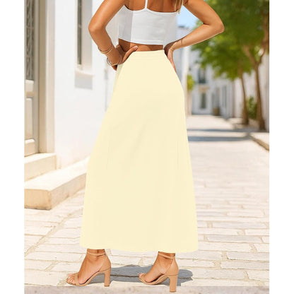 Women's Flowy Maxi Skirts Elastic High Waisted Cas Beige Yellow - fabric and fit