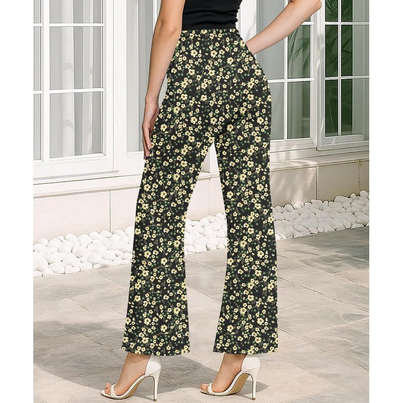 Women's High Waisted Flare Pants Stretchy Business Golden Bloom Black - fabric and fit